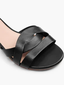 Black Interwoven Strapped Slip On Flat Sandal