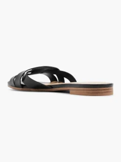 Black Interwoven Strapped Slip On Flat Sandal