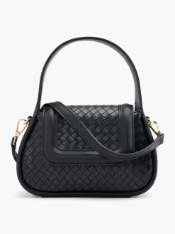 Black Interwoven Textured Handbag