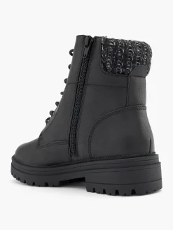 Black Knitted Collar Zip Up Biker Boot