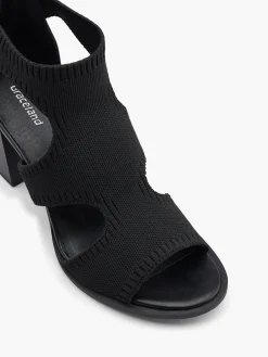 Black Knitted Strapped Block Heel