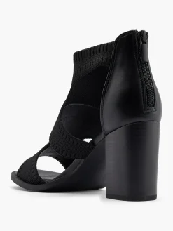 Black Knitted Strapped Block Heel