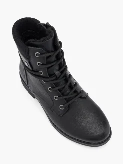 Black Lace Up Ankle Boots with Knitted Collar