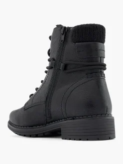 Black Lace Up Ankle Boots with Knitted Collar