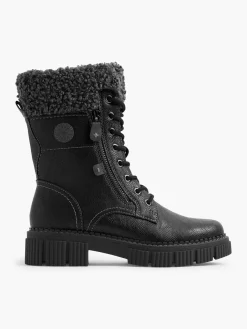 Black Lace Up Boot with Faux Fur Lining