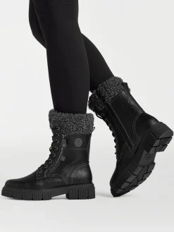 Black Lace Up Boot with Faux Fur Lining