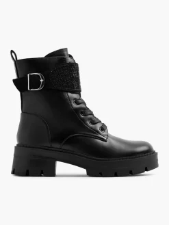 Black Lace Up Boot with Gem Strap