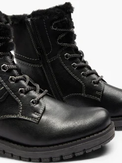 Black Lace Up Fur Lined Comfort Boot
