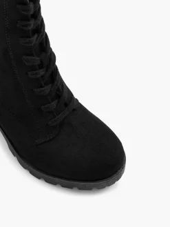 Black Lace Up Heeled Platform Boot