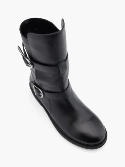 Black Leather Ankle Boot with Buckle Details