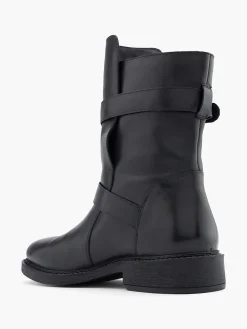 Black Leather Ankle Boot with Buckle Details