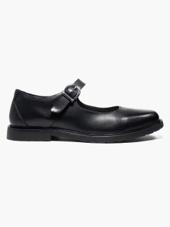 Black Leather Bar Shoe with Buckle Detail