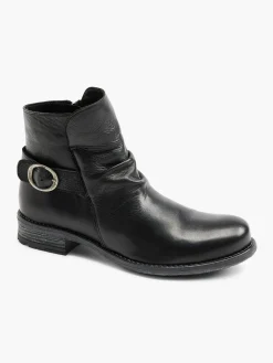 Black Leather Buckle Detailed Ankle Boot