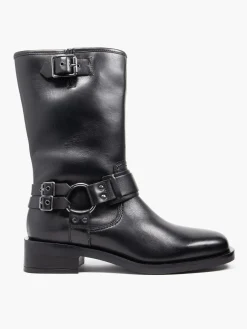 Black Leather Chunky Boot with Harness Detail