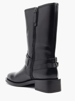 Black Leather Chunky Boot with Harness Detail