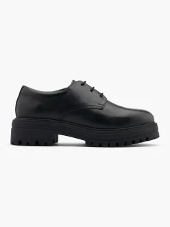 Black Leather Chunky Sole Lace Up Shoe