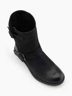 Black Leather Classic Ankle Boot with Double Buckle Detail