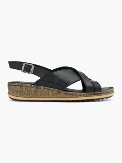 Black Leather Cross Strap Sandals