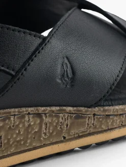 Black Leather Cross Strap Sandals