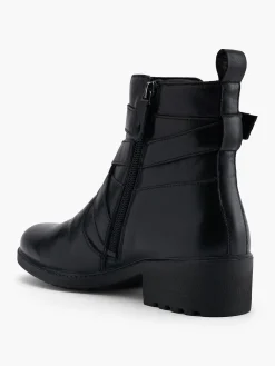 Black Leather Cross Strapped Detail Ankle Boot