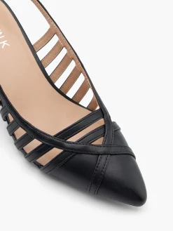 Black Leather Cut Out Slingback Heel