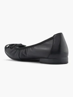 Black Leather Elasticated Lined Ballerina with Bow Detail