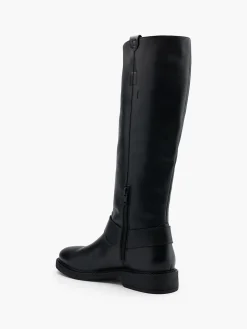 Black Leather Knee High Boot with Harness Detail