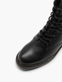 Black Leather Lace Up Biker Boot