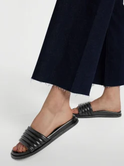 Black Leather Padded Mule Sandal