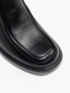 Black Leather Panelled Block Heeled Ankle Boot