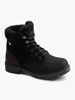 Black Leather Suede Faux Fur Lined Lace Up Boot