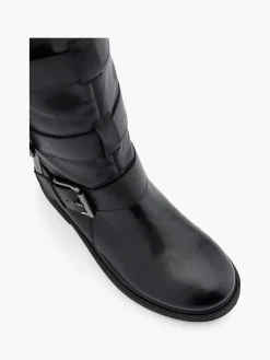 Black Leather Tall Boot with Buckle Details