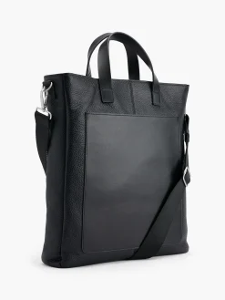 Black Leather Tote Bag with Adjustable Shoulder Strap