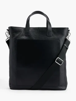 Black Leather Tote Bag with Adjustable Shoulder Strap