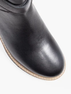 Black Leather Wedge Boot with Buckle Detailing