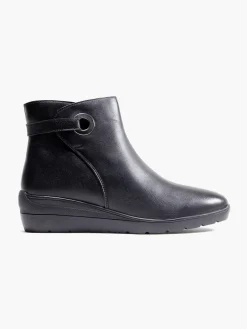 Black Leather Wedge Comfort Boot with Ring Detail
