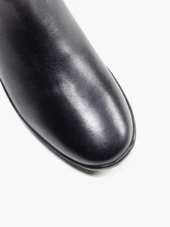 Black Leather Wedge Comfort Boot with Ring Detail