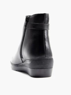 Black Leather Wedge Comfort Boot with Ring Detail
