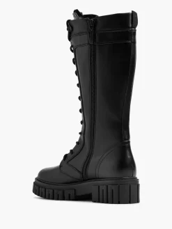 Black Long Leg Lace Up Biker Boot