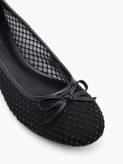 Black Mesh Embellished Ballet Slipper