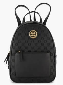 Black Monogram Embossed Backpack with Metallic Detail