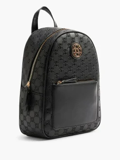 Black Monogram Embossed Backpack with Metallic Detail