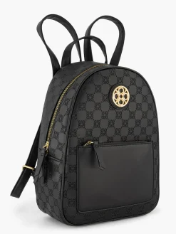 Black Monogram Embossed Backpack with Metallic Detail