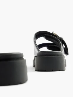 Black Padded Slip On Sandal with Buckle Detail