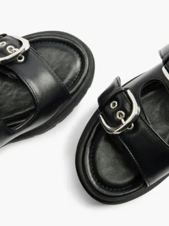 Black Padded Slip On Sandal with Buckle Detail