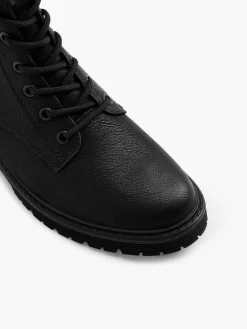 Black Panelled Lace Up Biker Boot