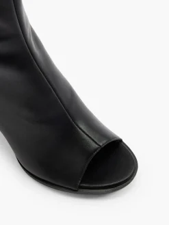 Black Peep-Toe Heeled Boot