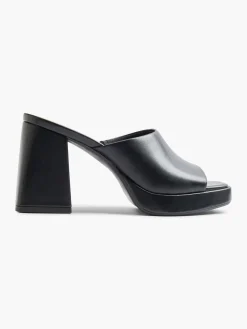Black Platform Heeled Mule