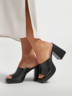 Black Platform Heeled Mule