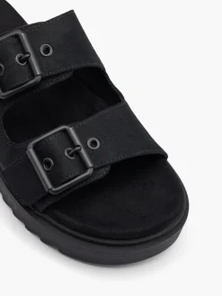 Black Platform Sandal with Double Buckle Detail